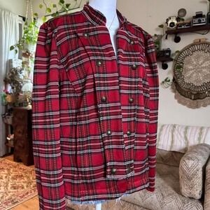 Tommy Hilfiger Red Plaid Military Knit Blazer Jacket Gold Crest Buttons Mens